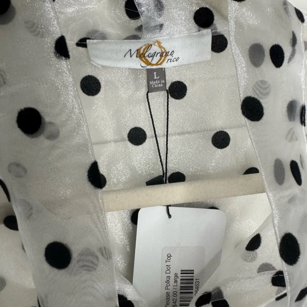 Melograno Rico White Sheer Blouse with Black Polka Dots & White Tank - Picture 2 of 10